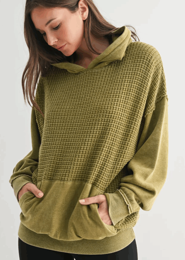 Moss Waffle Knit Hoodie