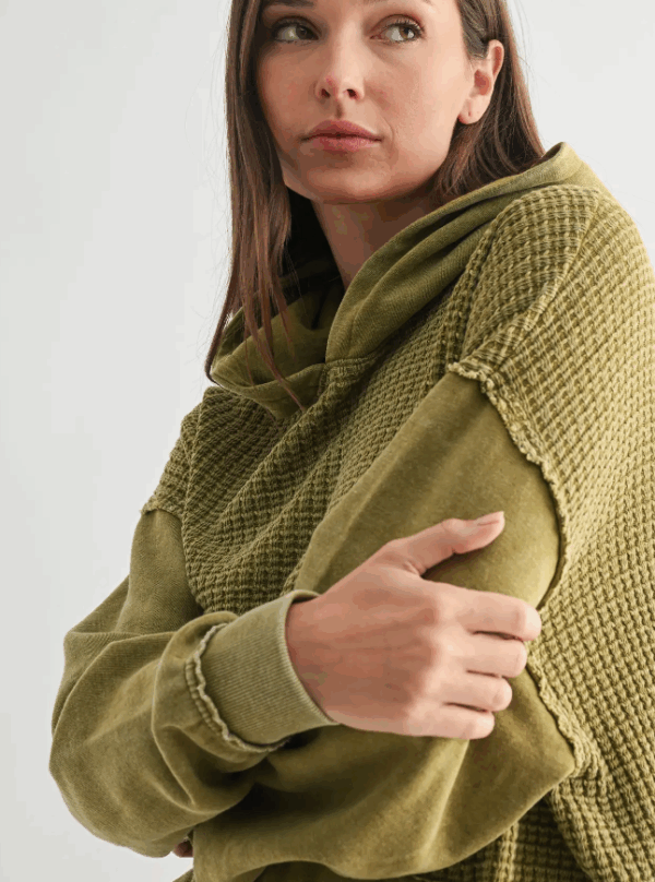 Moss Waffle Knit Hoodie - Image 2